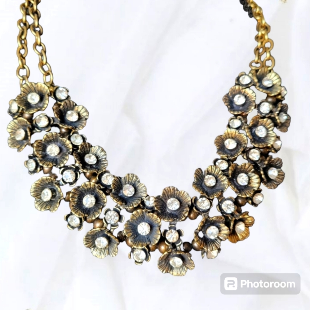 Antique Gold Floral Bib Necklace